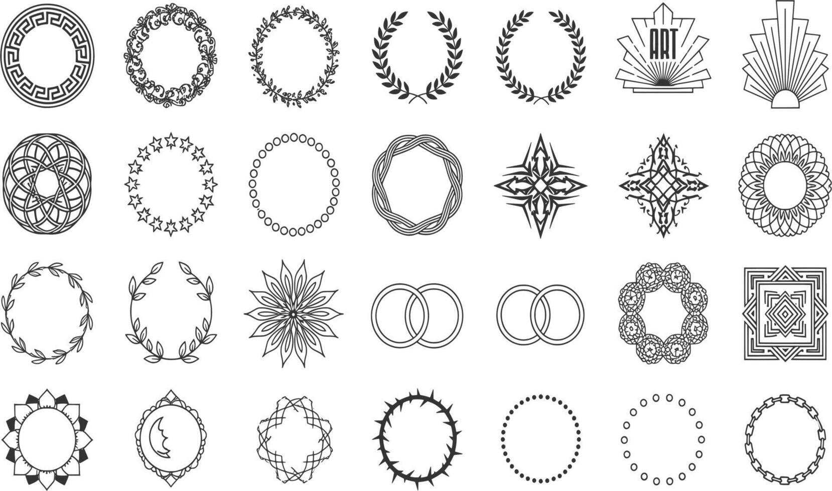 A set of different decorative frames and wreaths vector