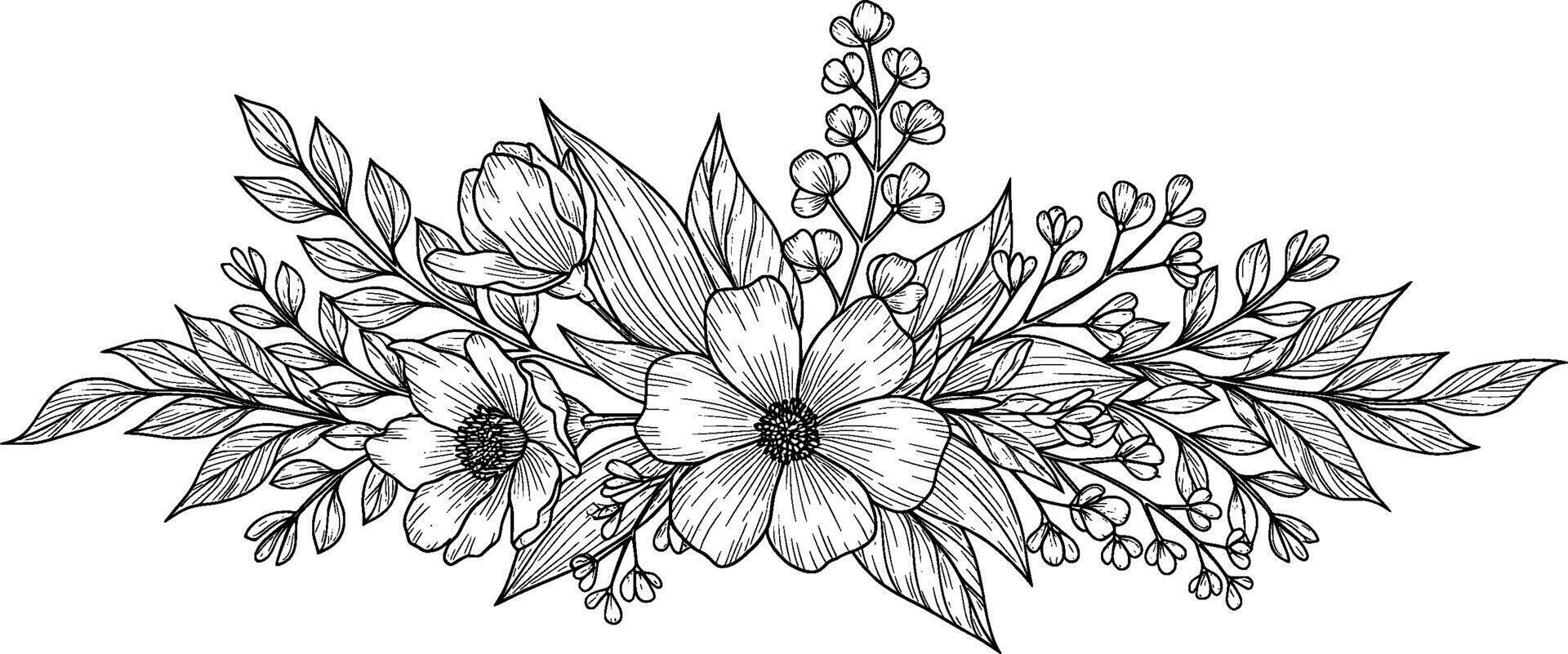 A black and white drawing of flowers vector