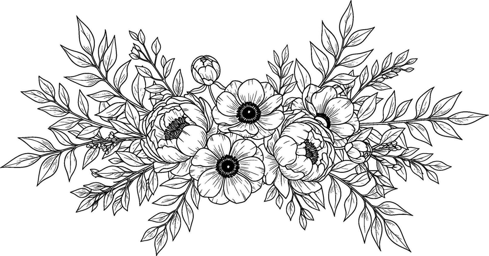 An image of a flower arrangement with leaves and flowers vector