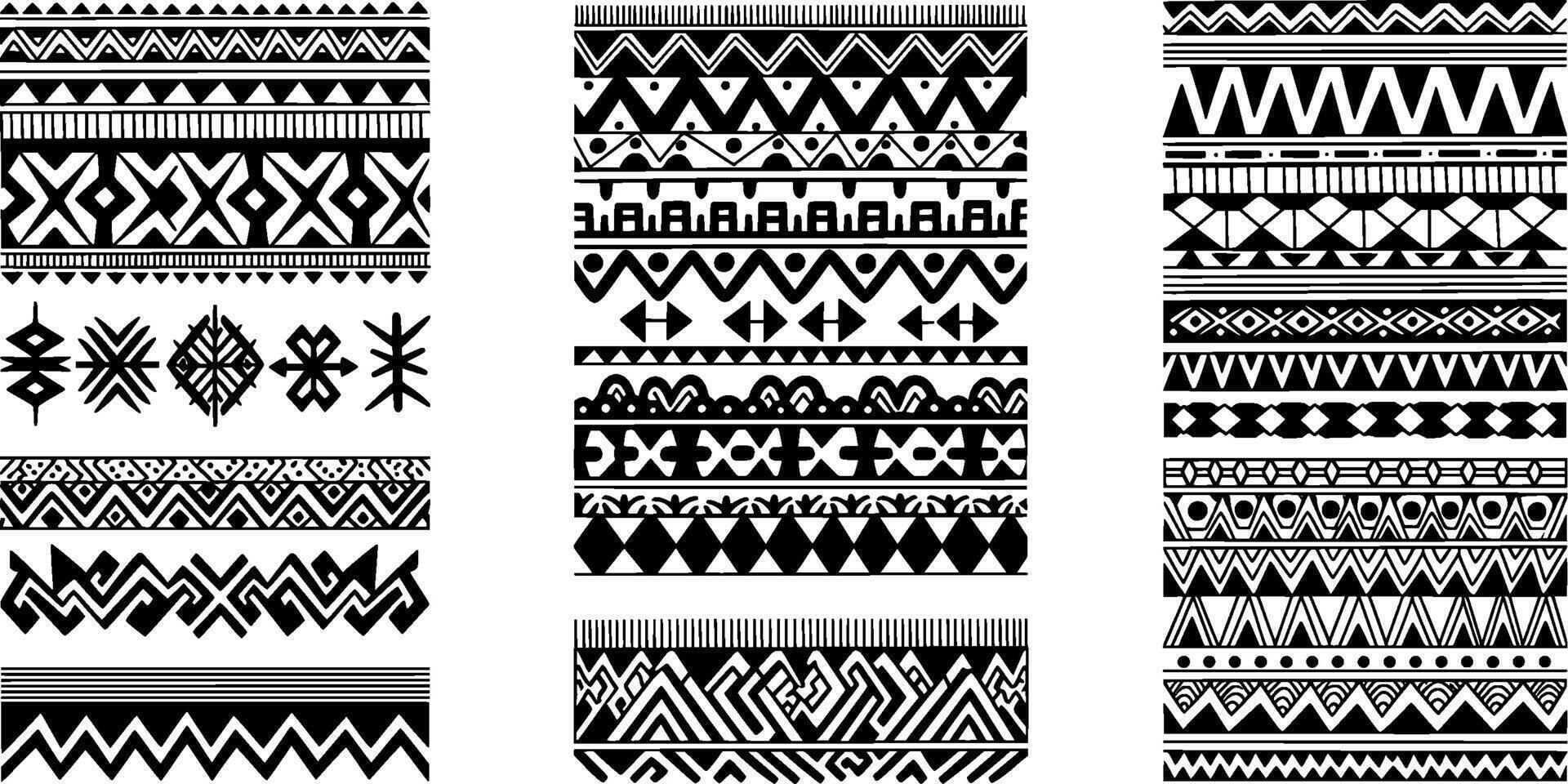 A set of tribal patterns in black and white vector