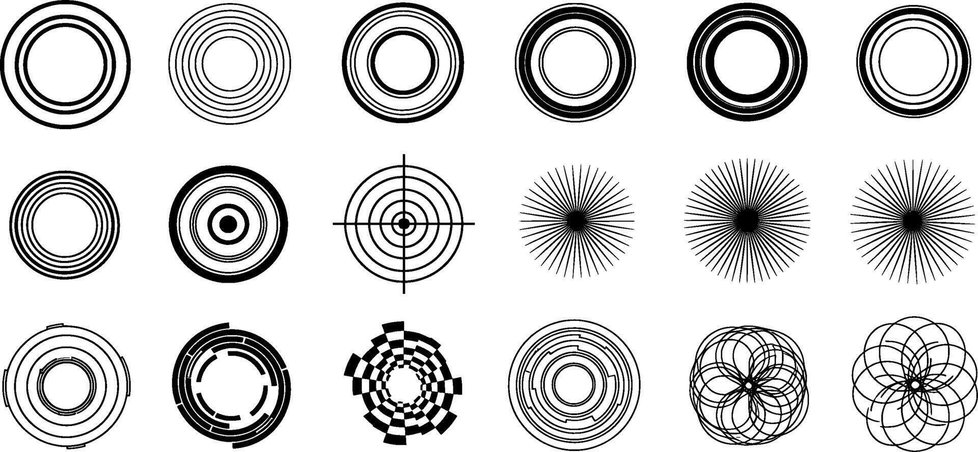 A set of circular shapes in black and white vector