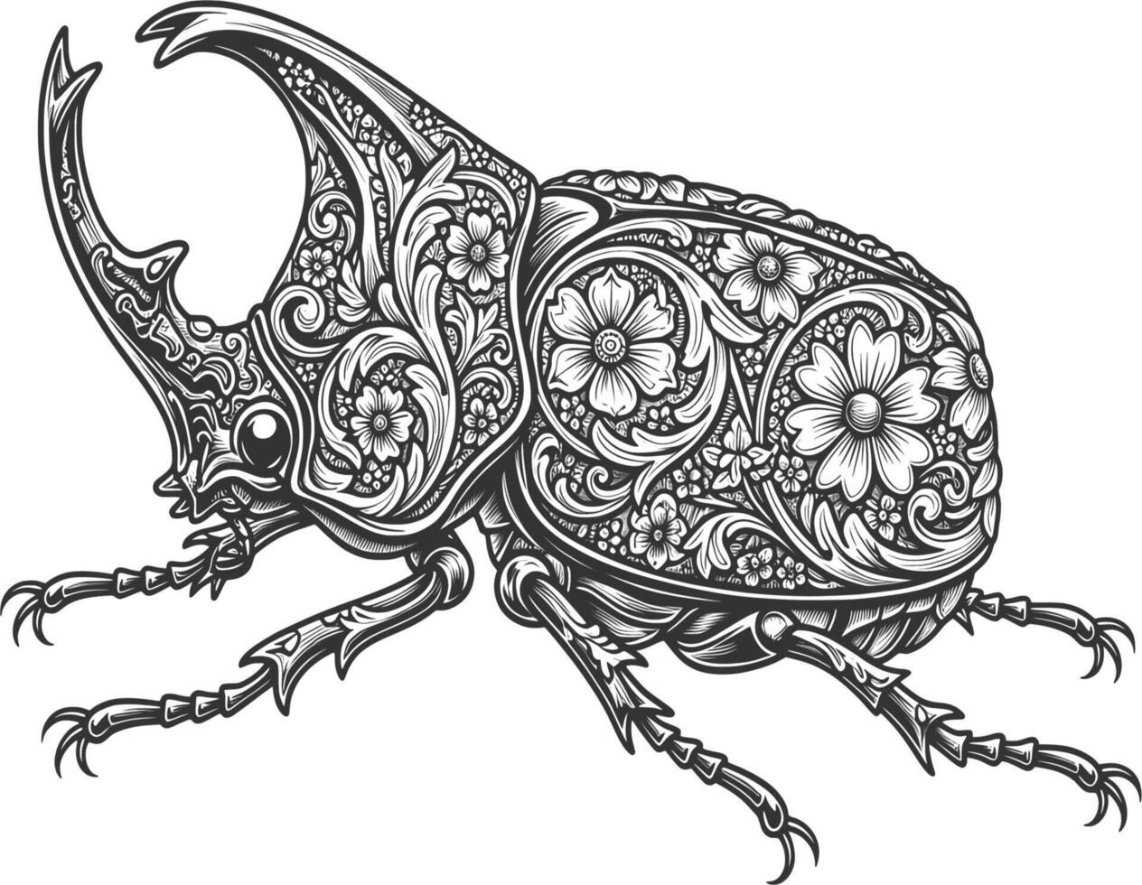 A beetle with floral patterns on its back vector