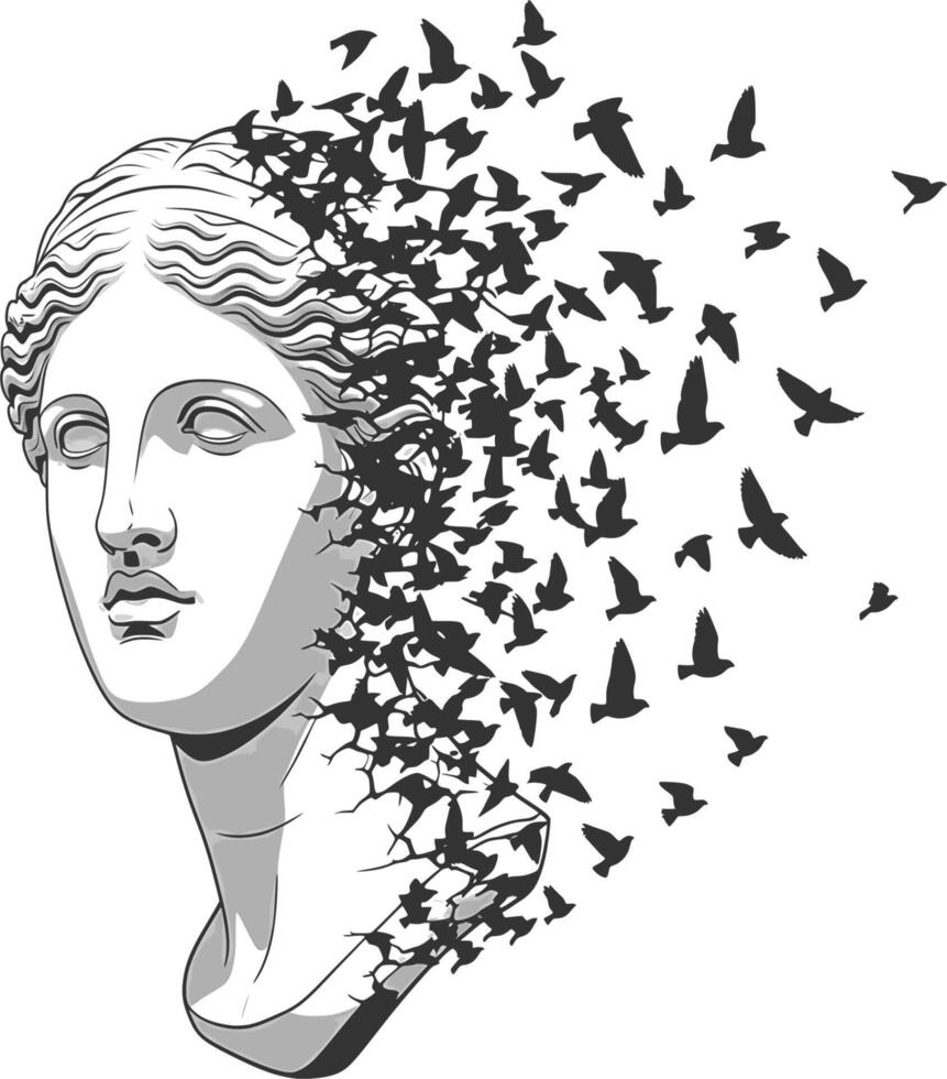 A woman's head with birds flying around it vector