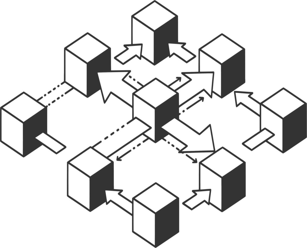 A diagram of a network of cubes vector