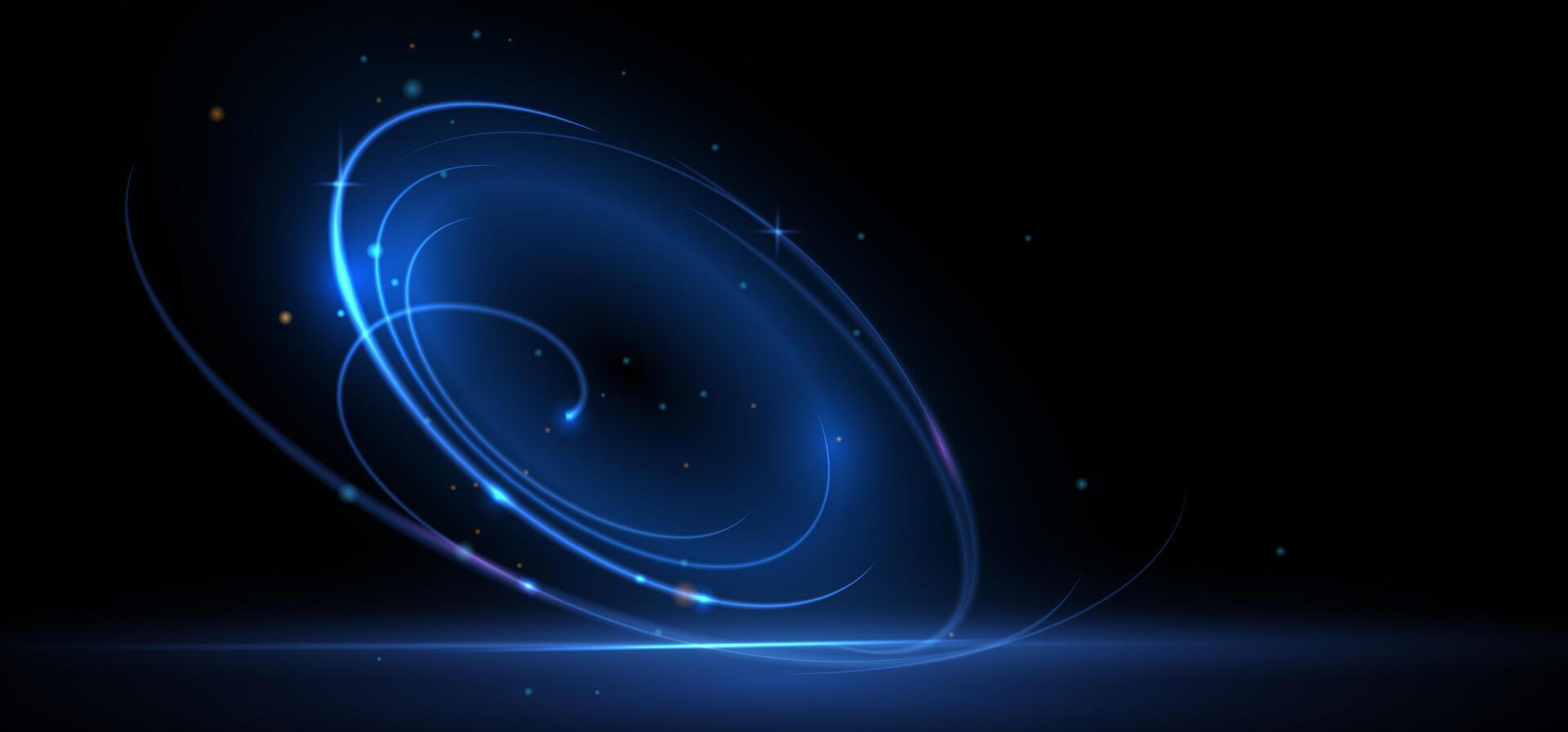 Abstract bright blue luxury background. Illustration element with blue wave line, glow neon light effect on dark, black color background. Graphic design for poster, technology banner template vector