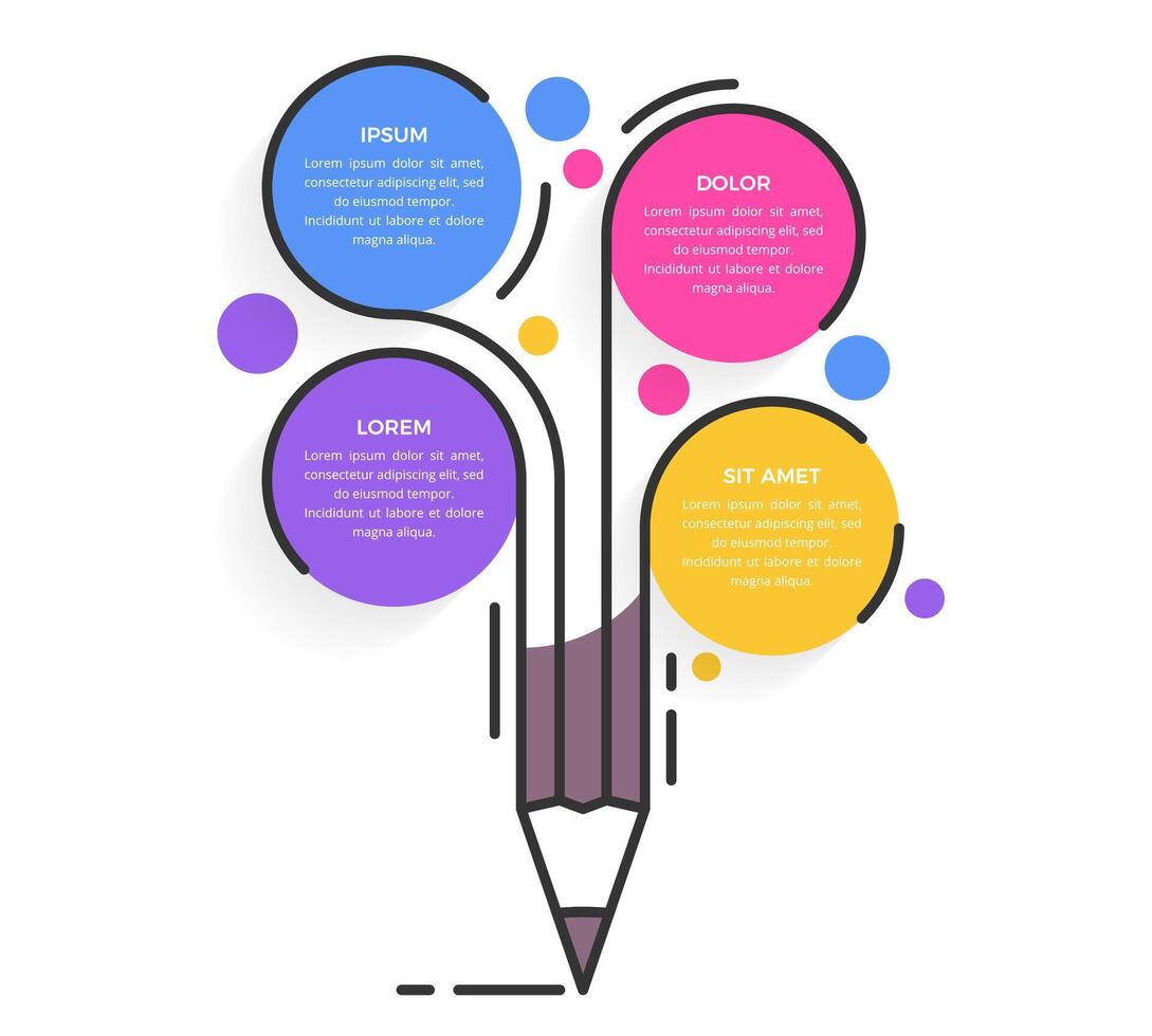 Education infographics with line pencil and four circles for your text vector