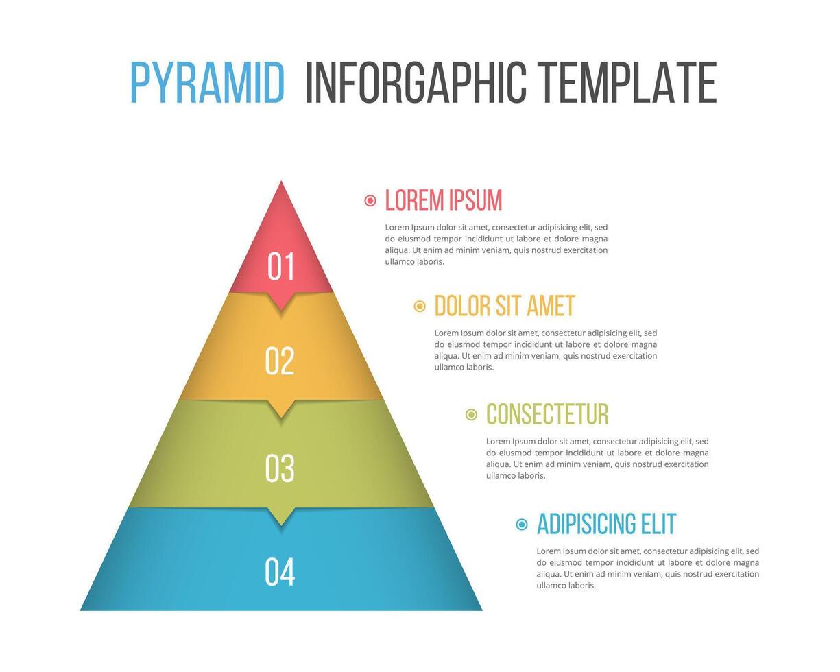 Colored pyramid infographic template with four elements vector