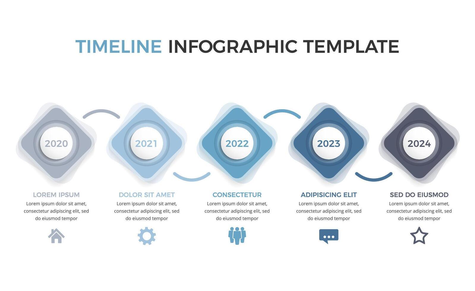 Horizontal timeline infographics template with five elements with place for dates and text vector