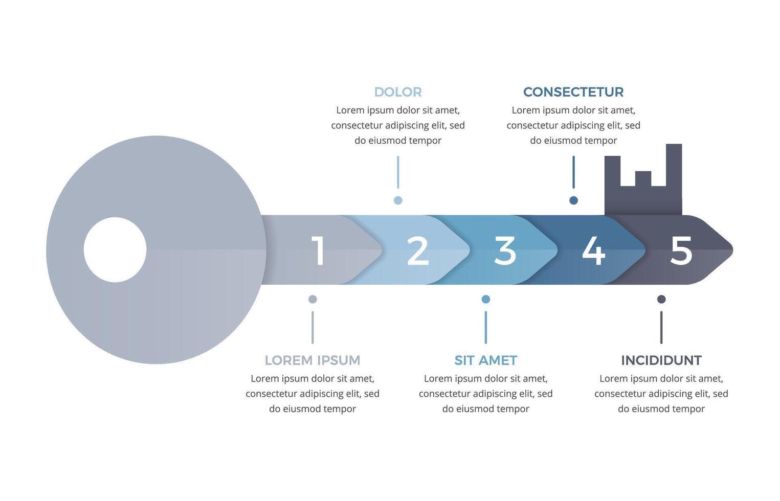 Infographic template with key divided on five segments, key to success concept vector