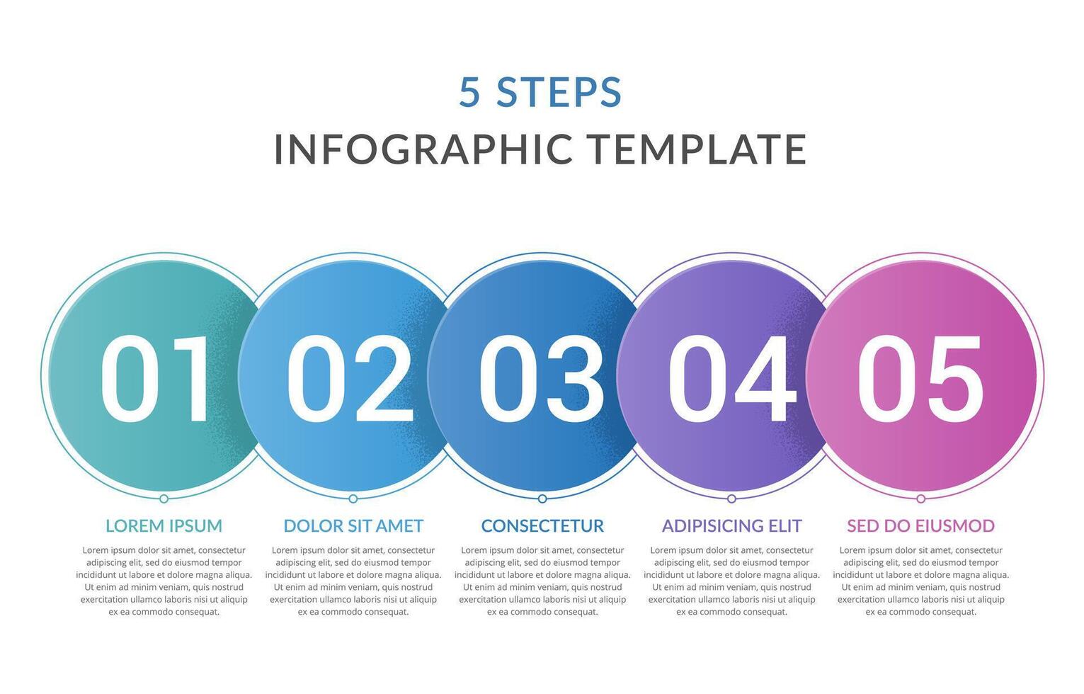 Infographic template with 5 circles with numbers, 5 steps infographics, workflow, process chart vector