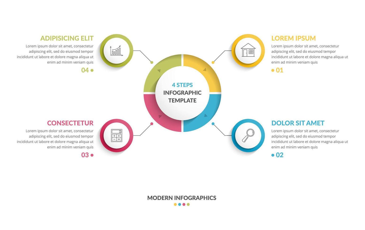 Circle infographic template with four steps or options, process chart, creative business infographics vector
