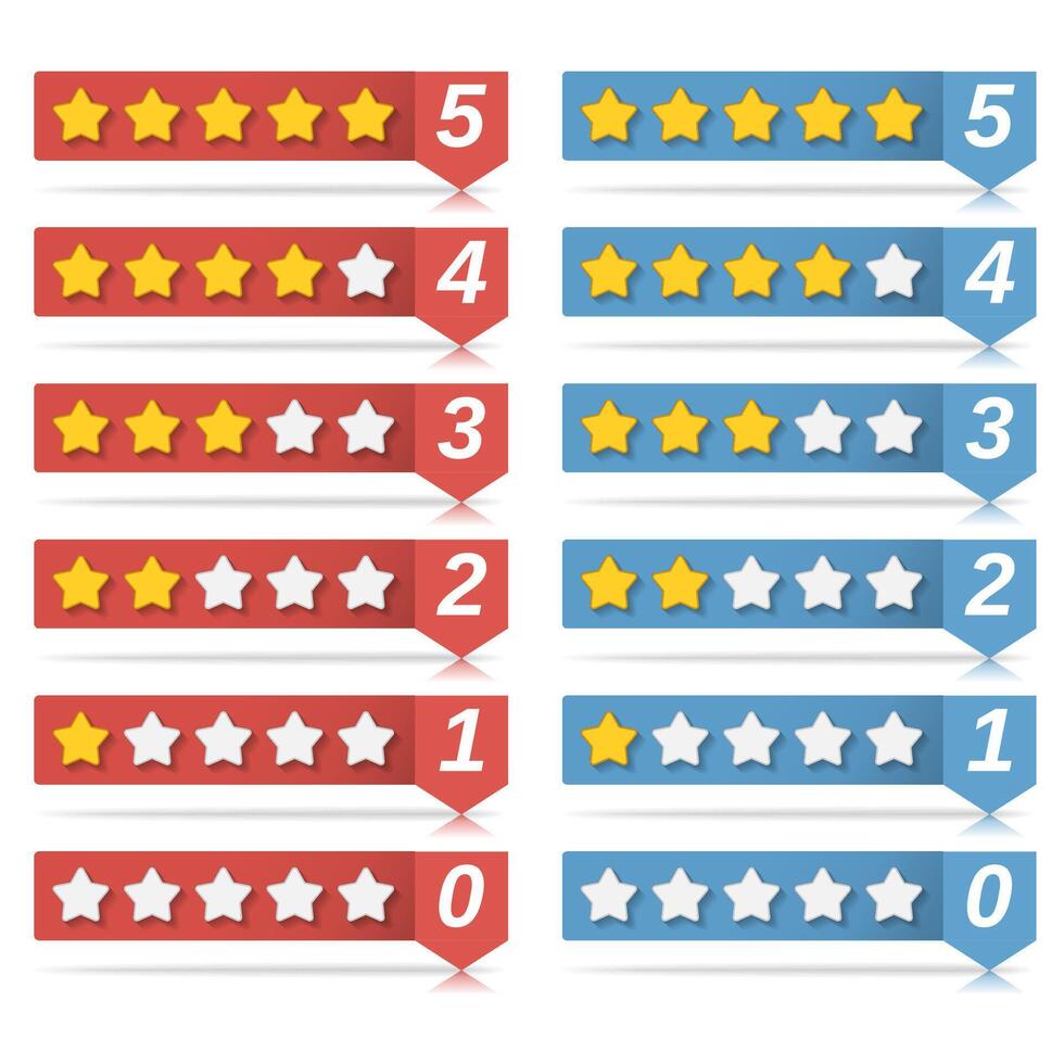 Rating stars set in red and blue colors vector