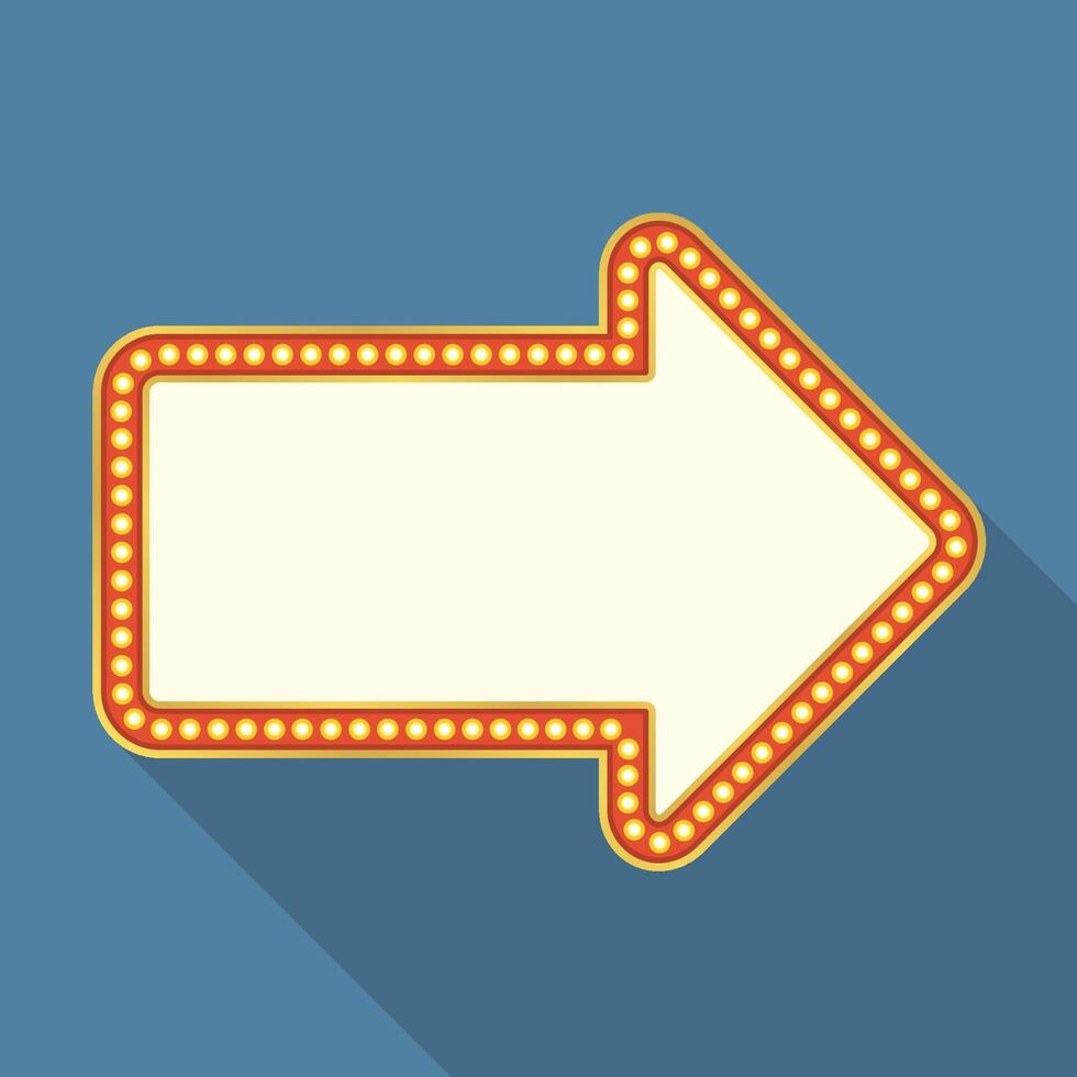 Retro banner with lights shaped as arrow, flat design with long shadow vector