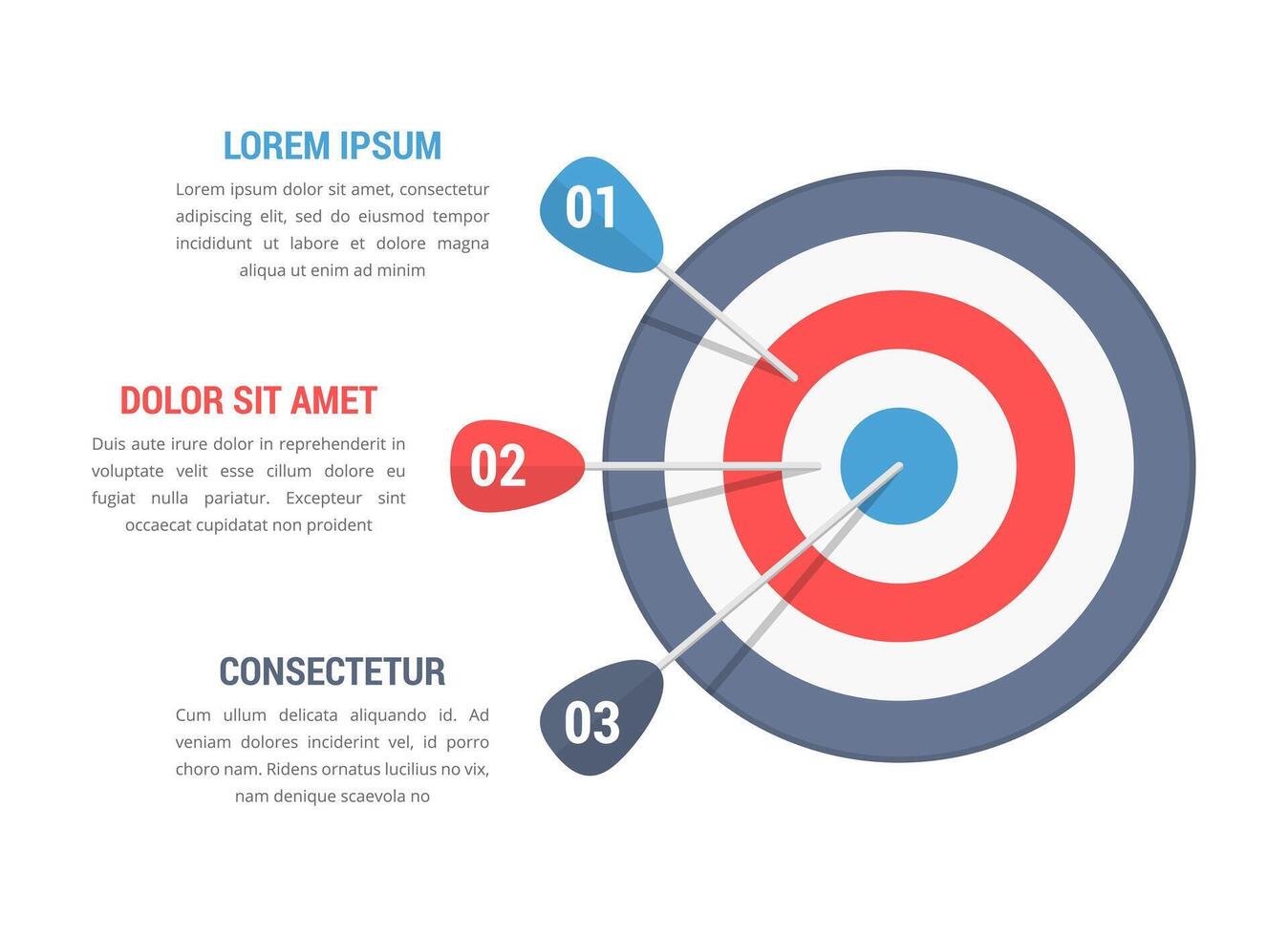 Target with three arrows, three steps to success vector