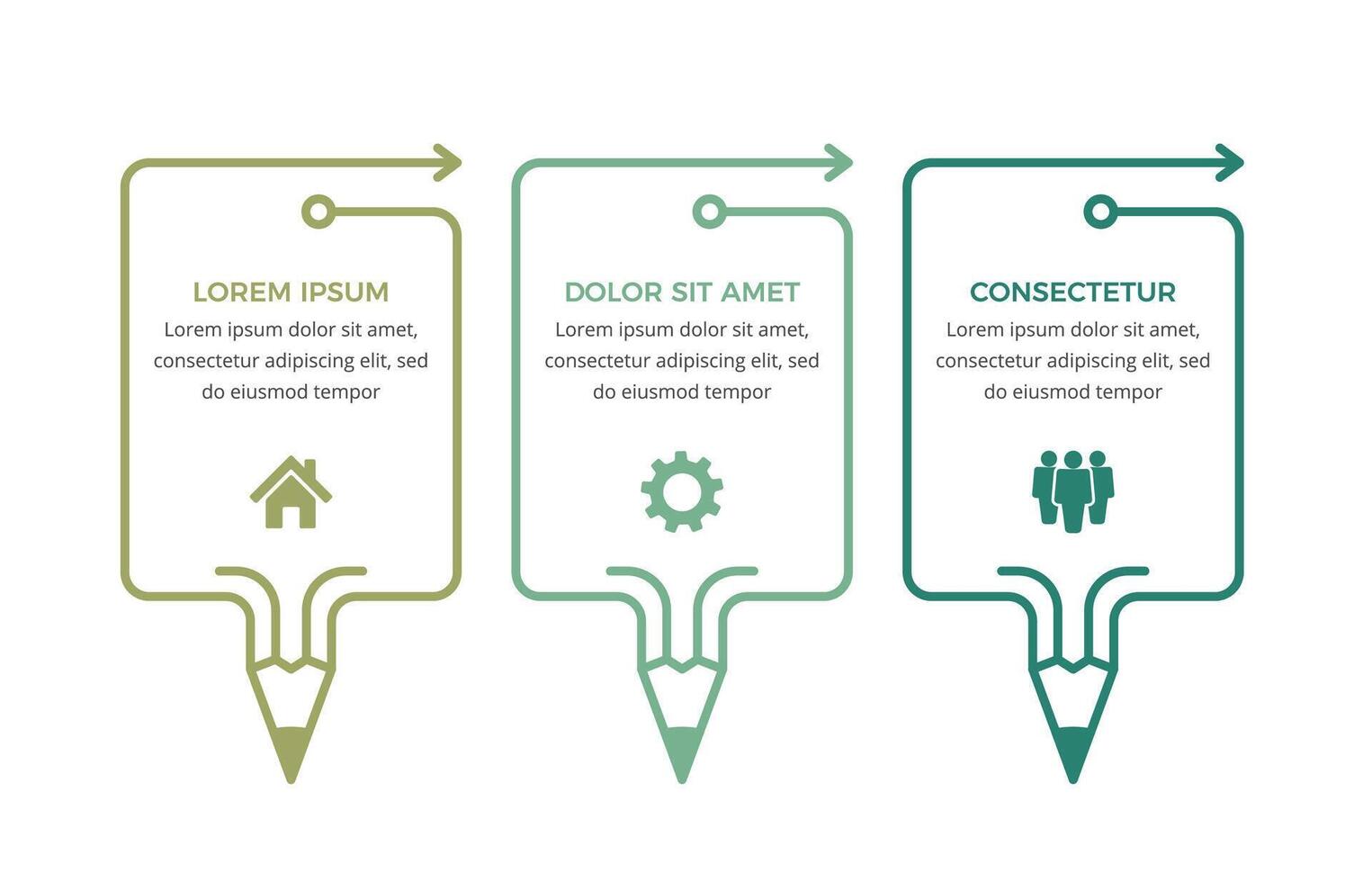 Infographic template with 3 linear pencils with place for text and icons, education infographics vector