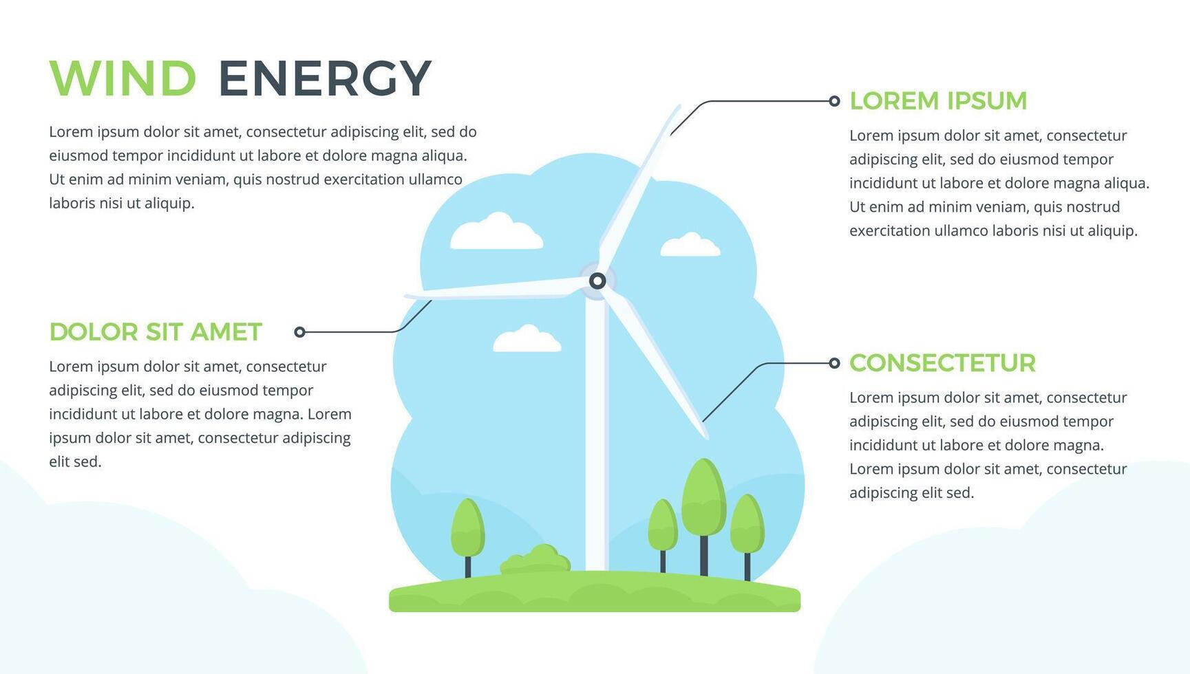 Infographic template with windmill with three elements for your text, green renewable energy concept vector