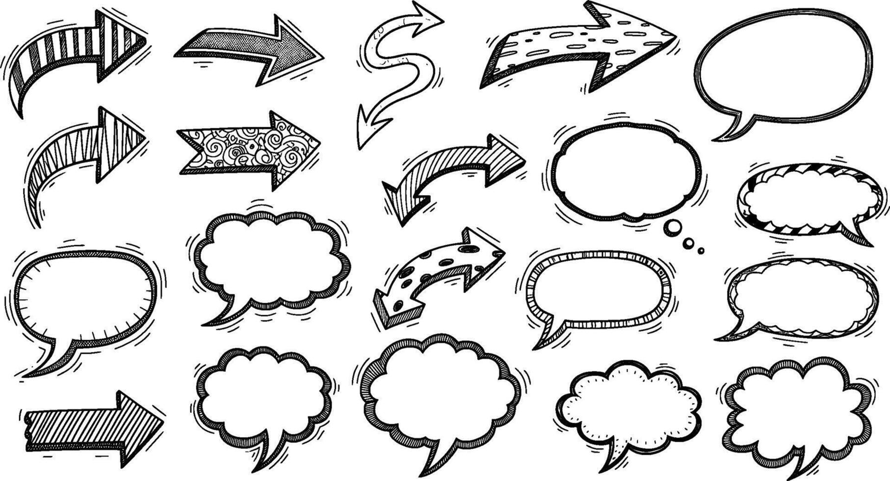 A set of speech bubbles and arrows vector