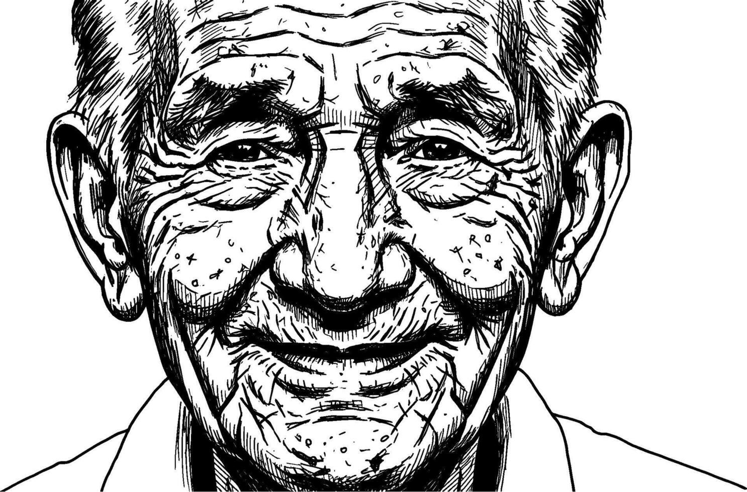An old man is smiling in black and white vector