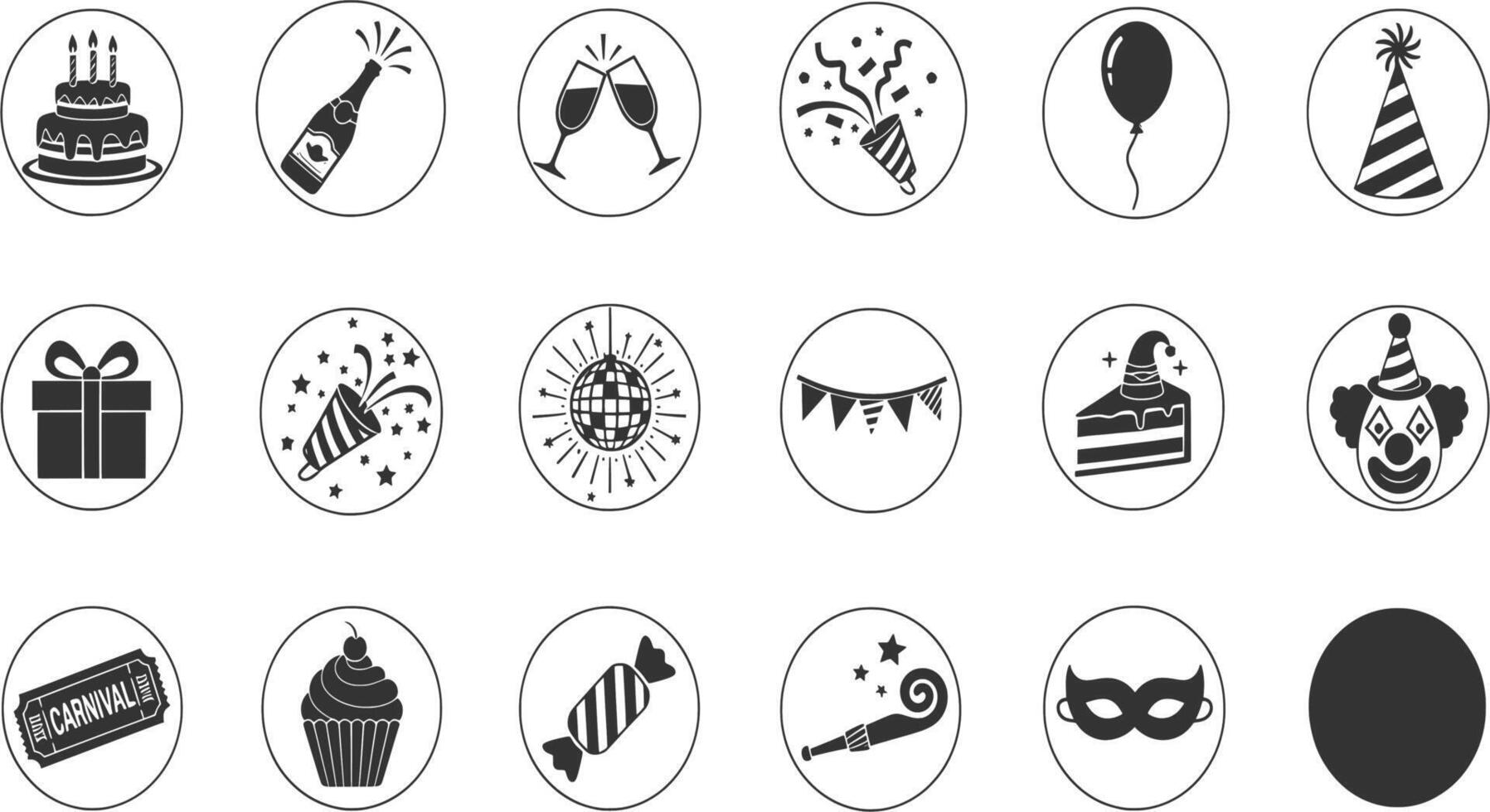 Birthday party icons set in black and white vector