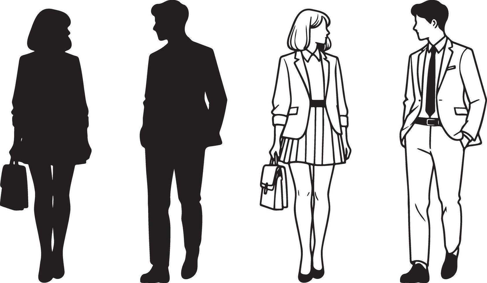 Business People Walking and Talking Illustration and Silhouette. vector