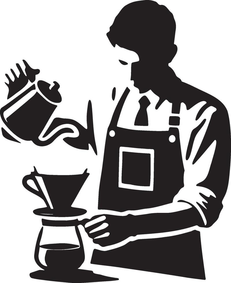 Male Barista Hand Drip Coffee Silhouette. vector