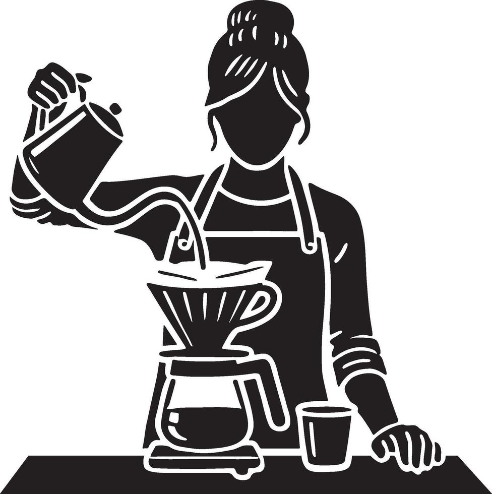Female Barista Hand Drip Coffee. vector