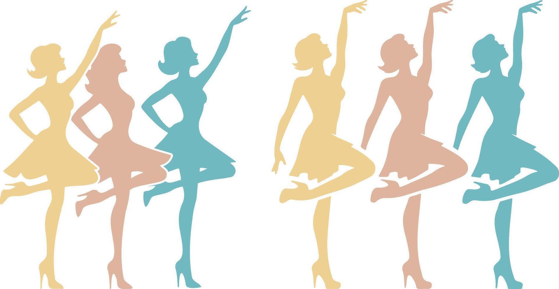 Cancan Dancers Pale Colorful Silhouette. vector