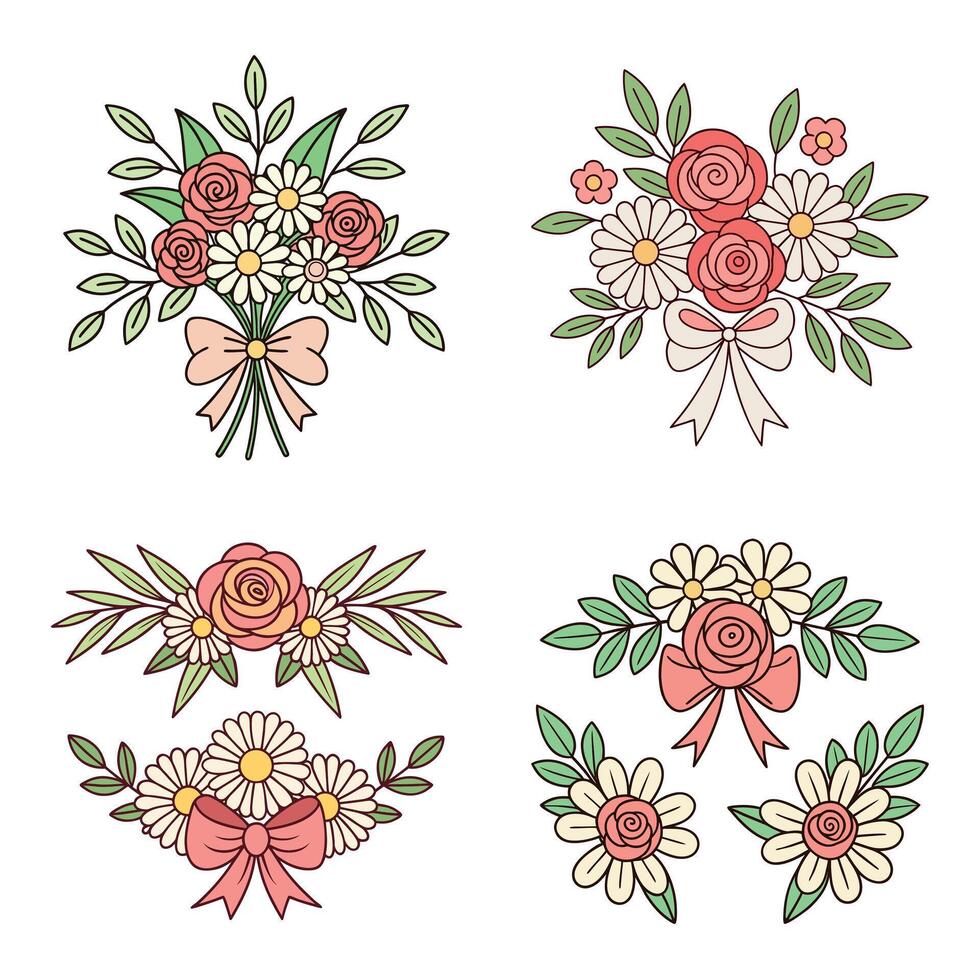 Floral arrangements with roses and daisies vector