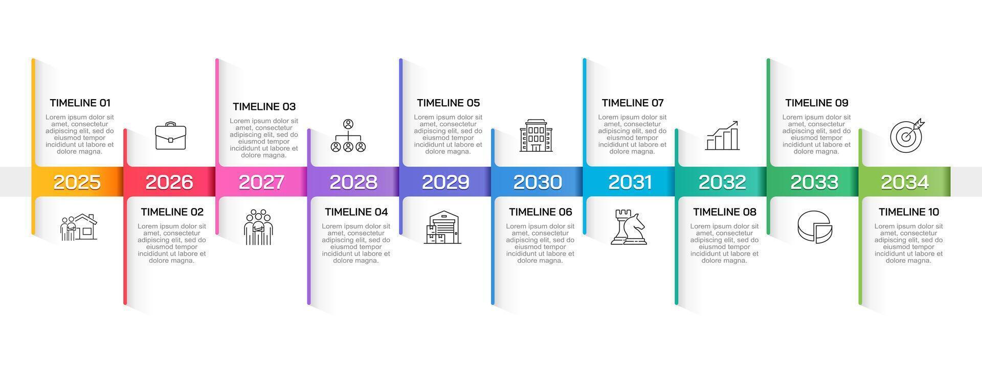 10 years timeline of business design template. Business presentation, Roadmap, Milestone, Strategy and Business planning. vector