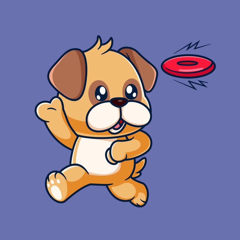 dog playing with frisbee illustration vector