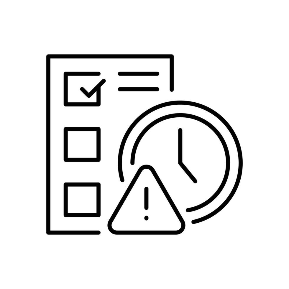 Delayed Task Icon. Outline Style Project Deadline Warning, Incomplete Checklist, Time Management Crisis, Labor Shortage Impact, and Late Schedule Concept Illustration vector