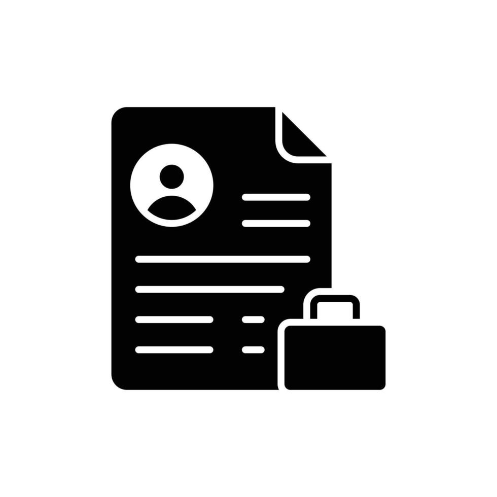 Job Applicant Profile Icon. Glyph Style. Candidate Resume Document with Briefcase. Labor Shortage Illustration. Employment Application File. HR Recruitment Symbol Concept vector
