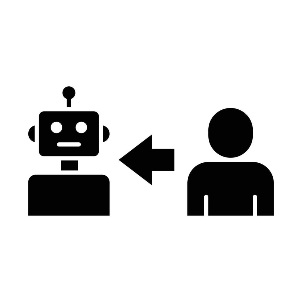 Workforce Automation Icon. Glyph Style. Human Replaced by Robot with Direction Arrow. Labor Shortage Consequence. Job Substitution Symbol. AI Integration and Staff Transitio vector