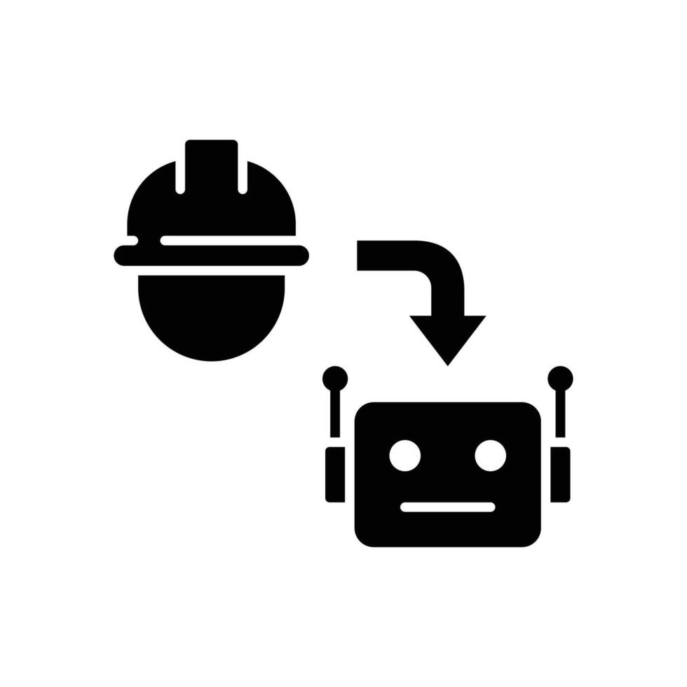 Human to Robot Replacement Icon. Glyph Style. Labor Shortage Automation Symbol. Worker Substitution by Machine. Industrial Workforce Decline and AI Job Transition Concept vector