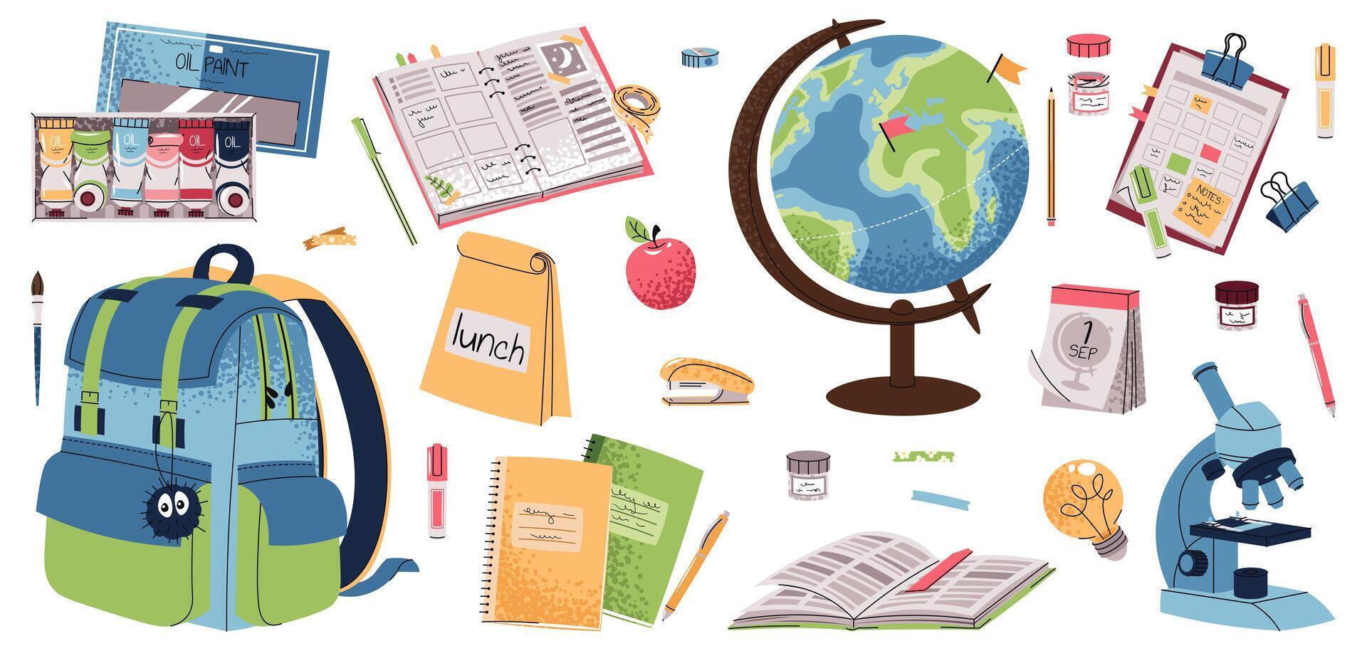 School supplies and globe illustration vector