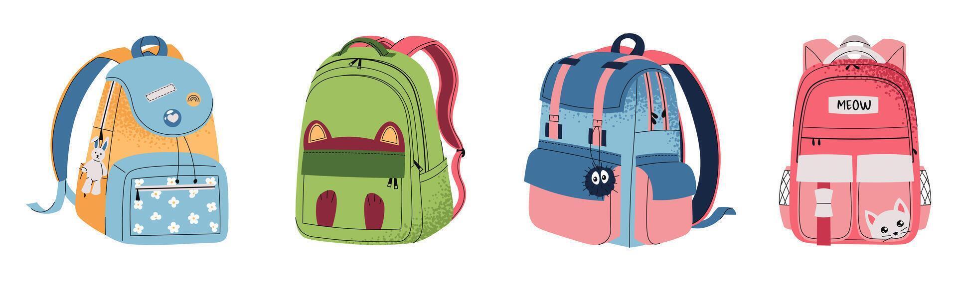 Colorful kids' backpacks collection vector