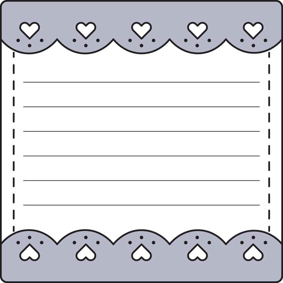 Minimal grey heart border memo pad with soft lines and pastel touch vector