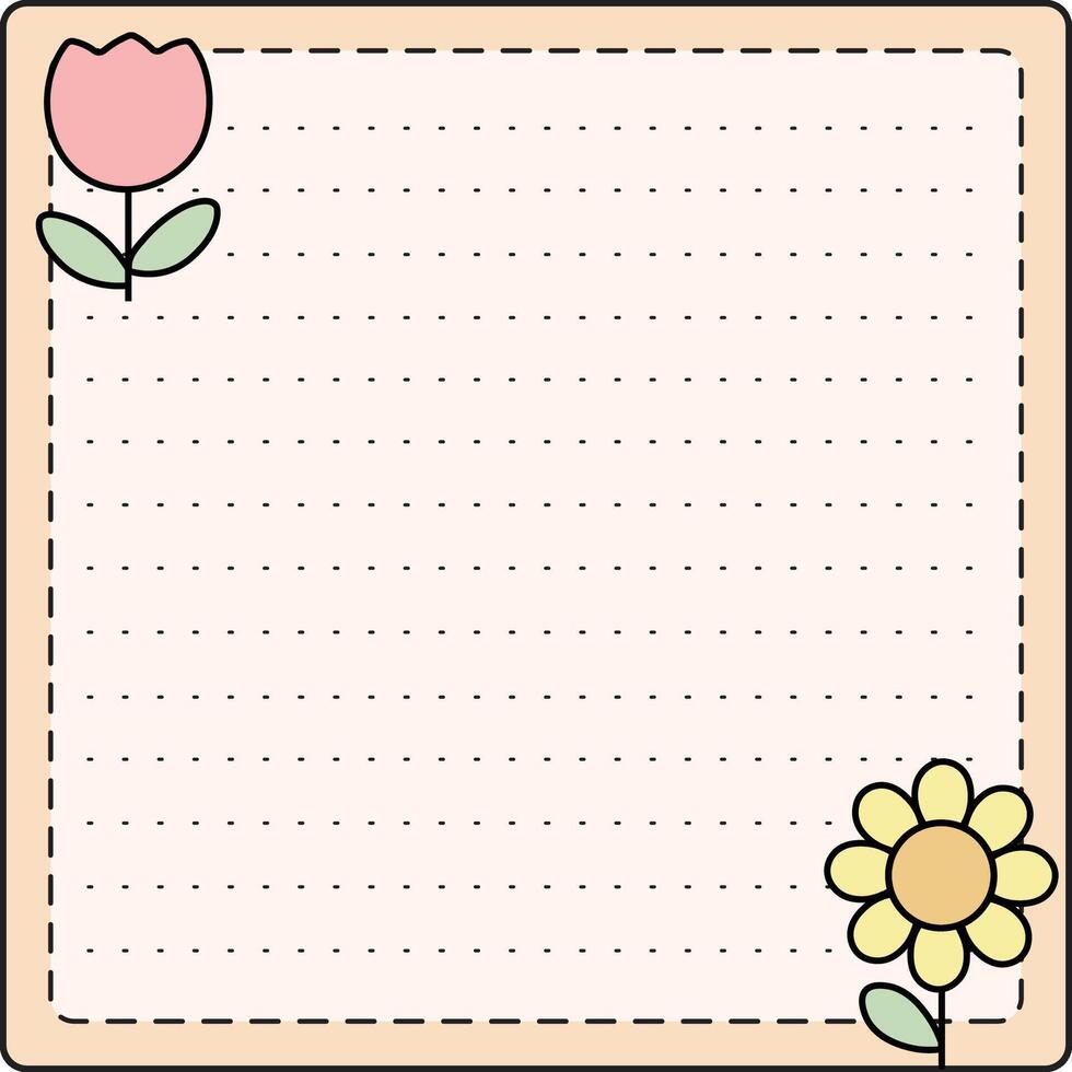Floral pastel memo pad with dotted grid and simple flower doodles vector