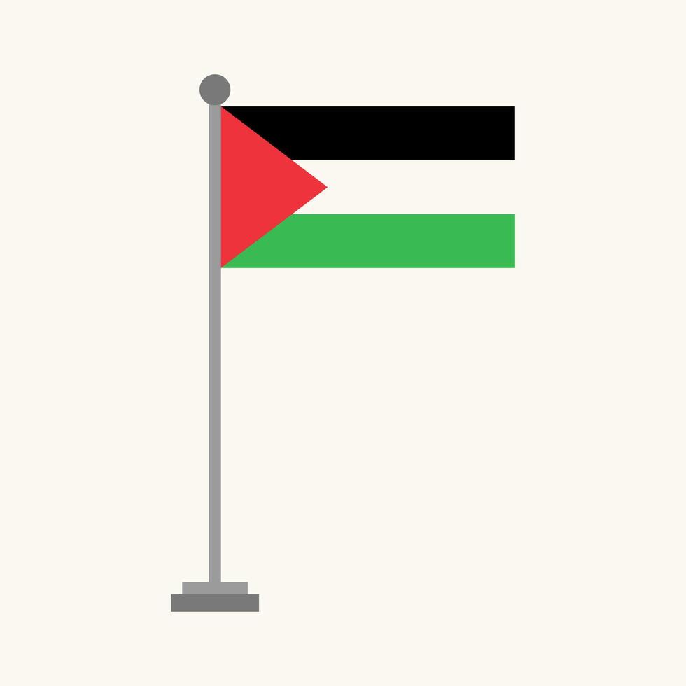A flat design icon of the Palestine flag on a stand. This simple, geometric illustration symbolizes national identity, support, and solidarity. Isolated graphic for web and print vector