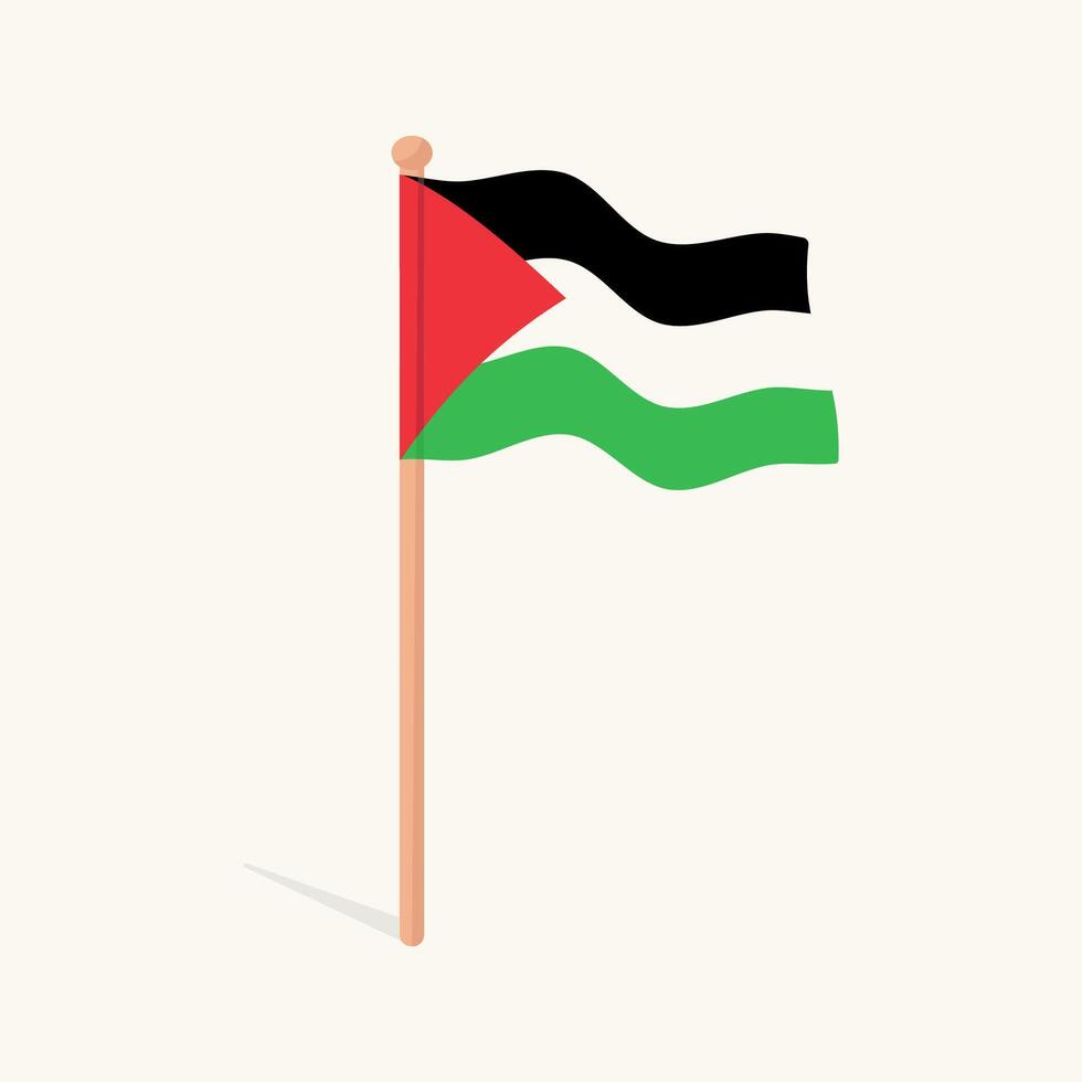 A simple, minimalist illustration of the Palestinian flag waving on a pole. This art symbolizes national pride, solidarity, and support. Isolated graphic for various design uses vector