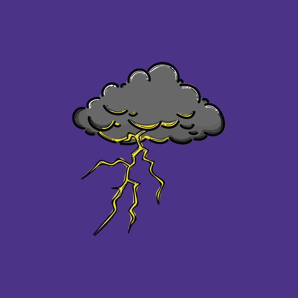 Hand Drawn Thunderstorm Cloud with Striking Lightning on Purple Background vector
