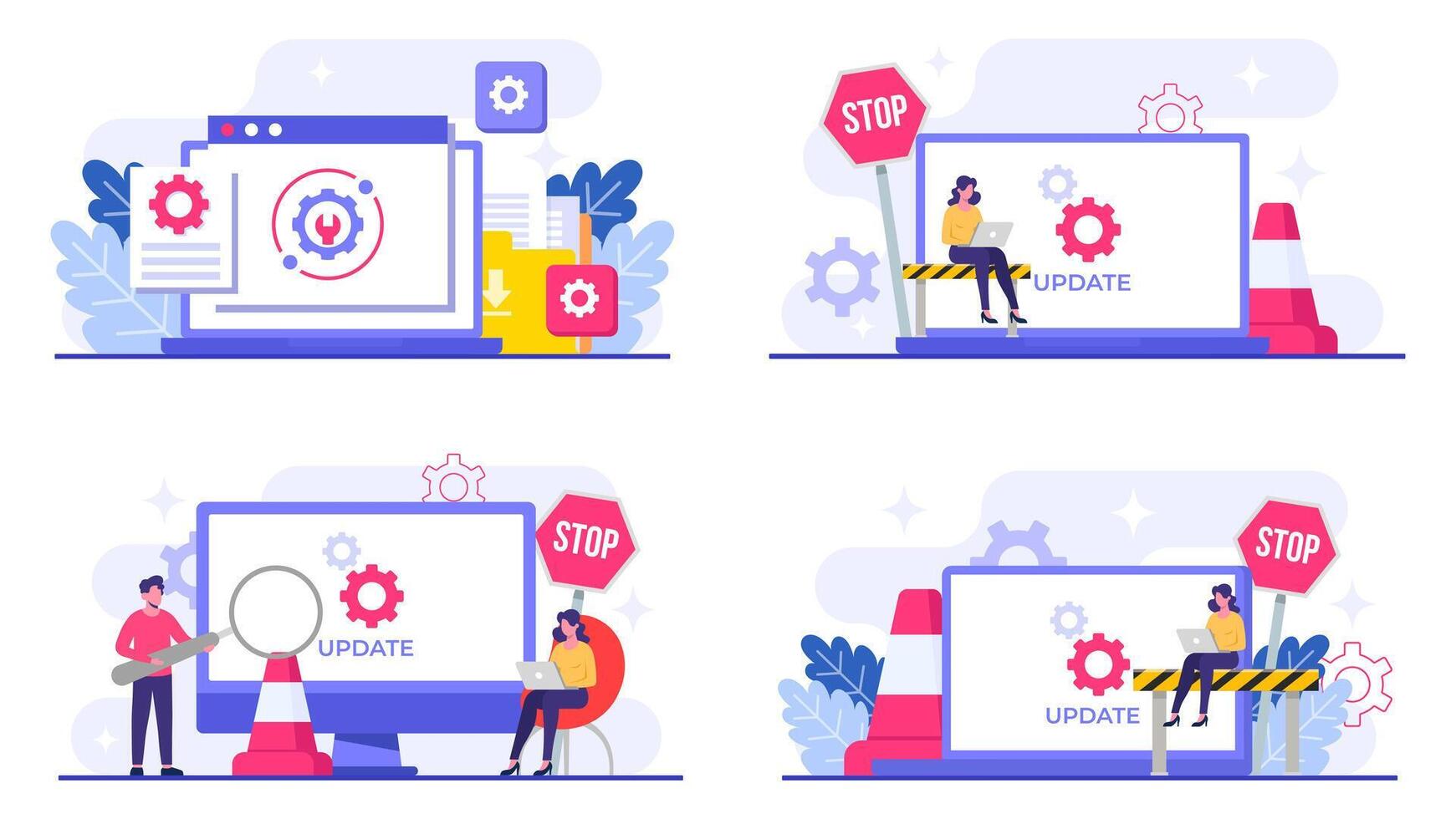 Illustration of software update process stages vector