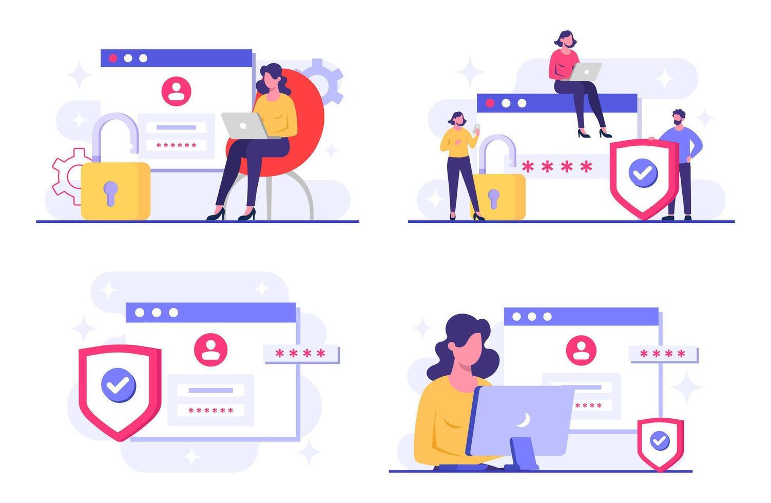 Cybersecurity illustration with laptop and padlock vector