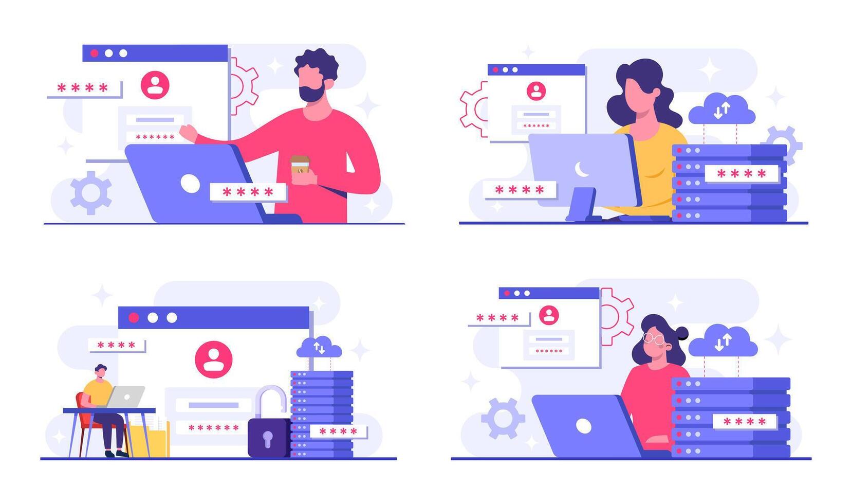 illustration of tech workers and devices vector
