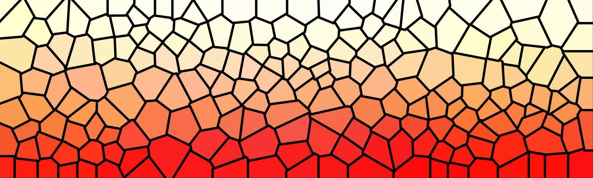 An abstract mosaic pattern with black outlines, featuring a gradient transition from pale yellow at the top to deep red at the bottom. vector