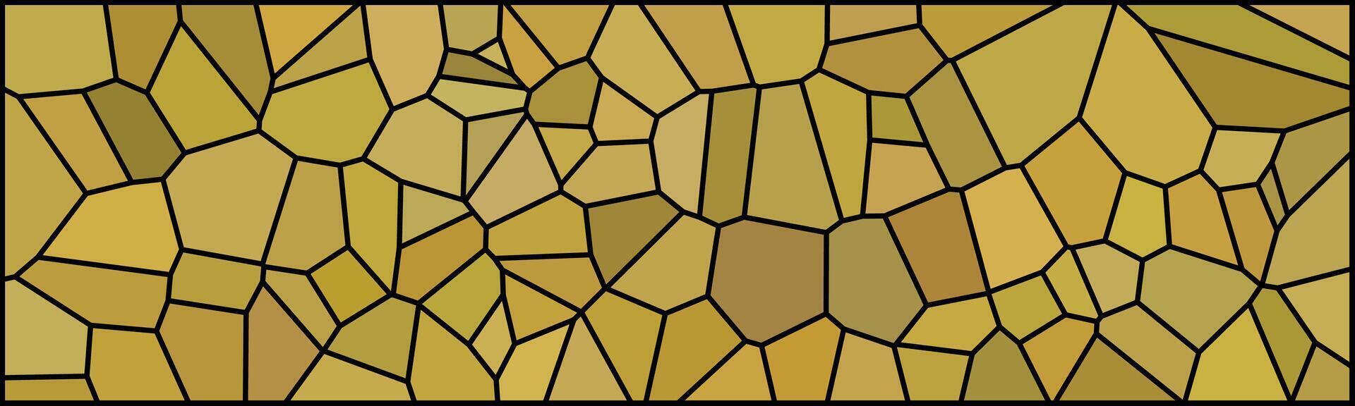 Abstract yellow mosaic with irregular polygon shapes and bold black outlines, creating a stained glass effect in warm earthy tones. vector