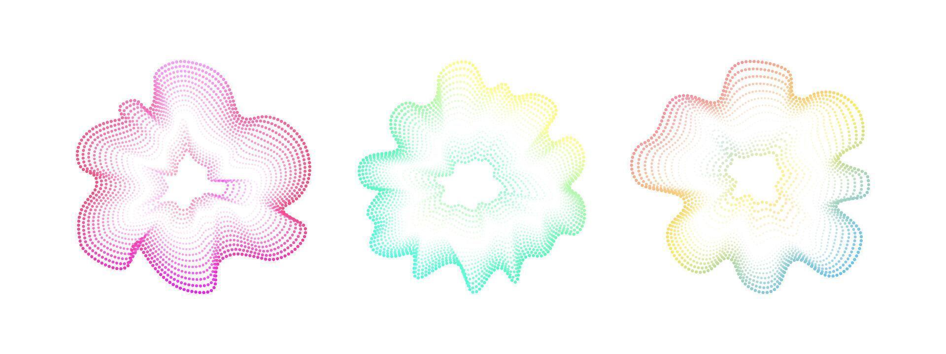 Sound iridescent circular waves. Abstract wavy gradient circles. Minimalistic sound neon dot lines . Colorful cover for music poster and banner. Radial spectrum vector