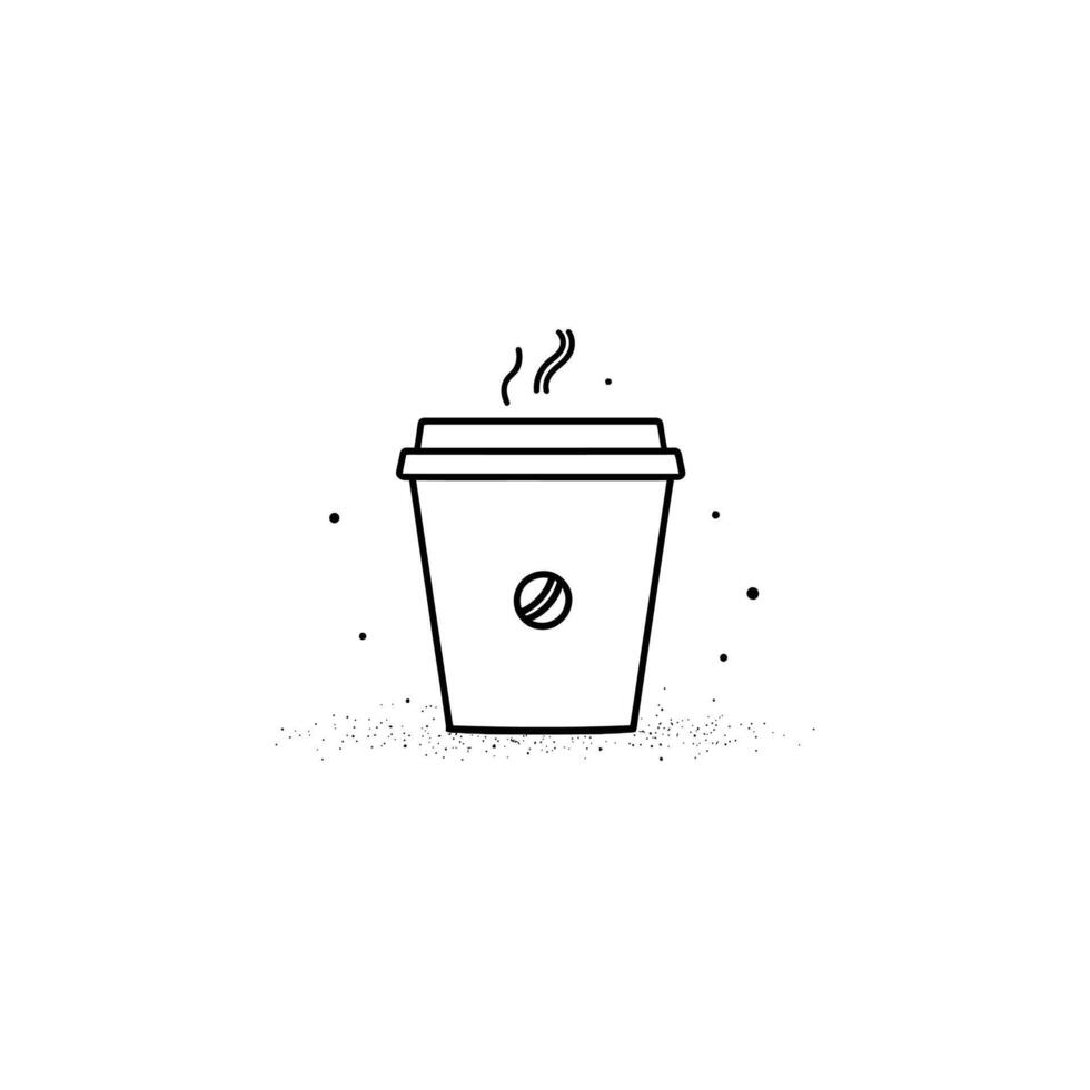 black outline of coffee cup with steam, coffee bean on white background vector