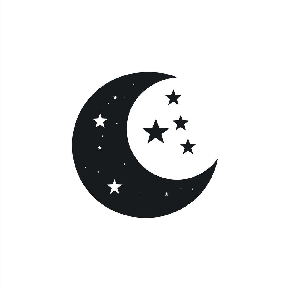Black crescent moon with stars, illustration on white background for design vector