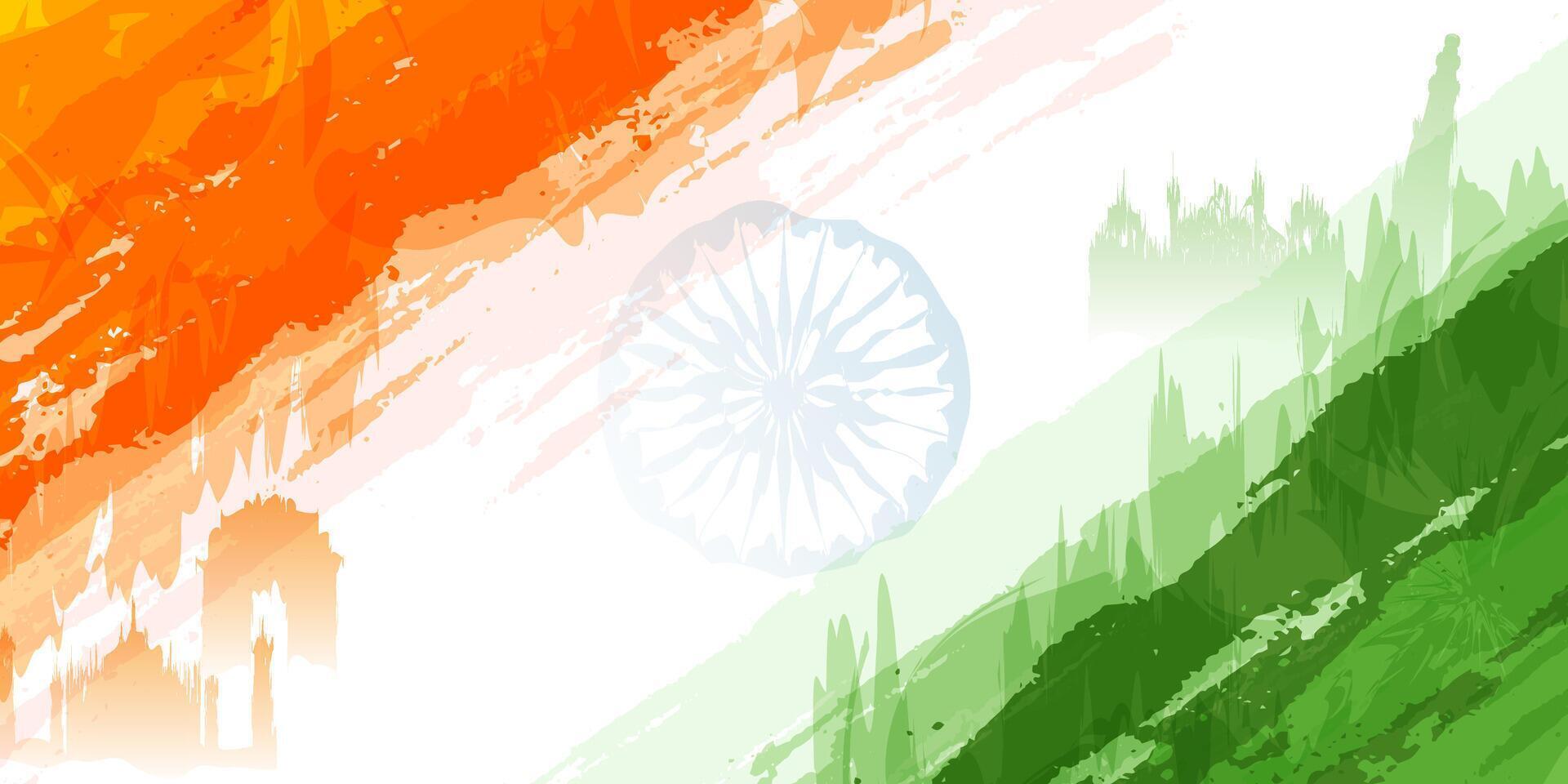 indian tricolor watercolor brush stroke abstract landscape background vector